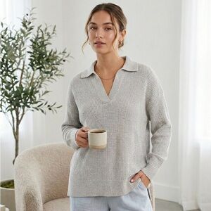 Aerie Oversized CozyUp Grey Waffle Knit Polo Sweater - Size XS